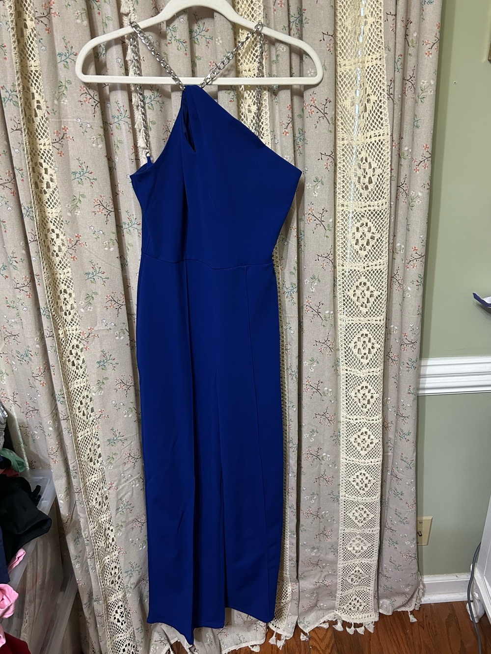 Quiz Cobalt Blue Chain Strap Halter Wide Leg Jumpsuit Formal Size 8